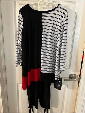 Apt. 9 Black and White Striped Colorblock Top with Silver Hardware